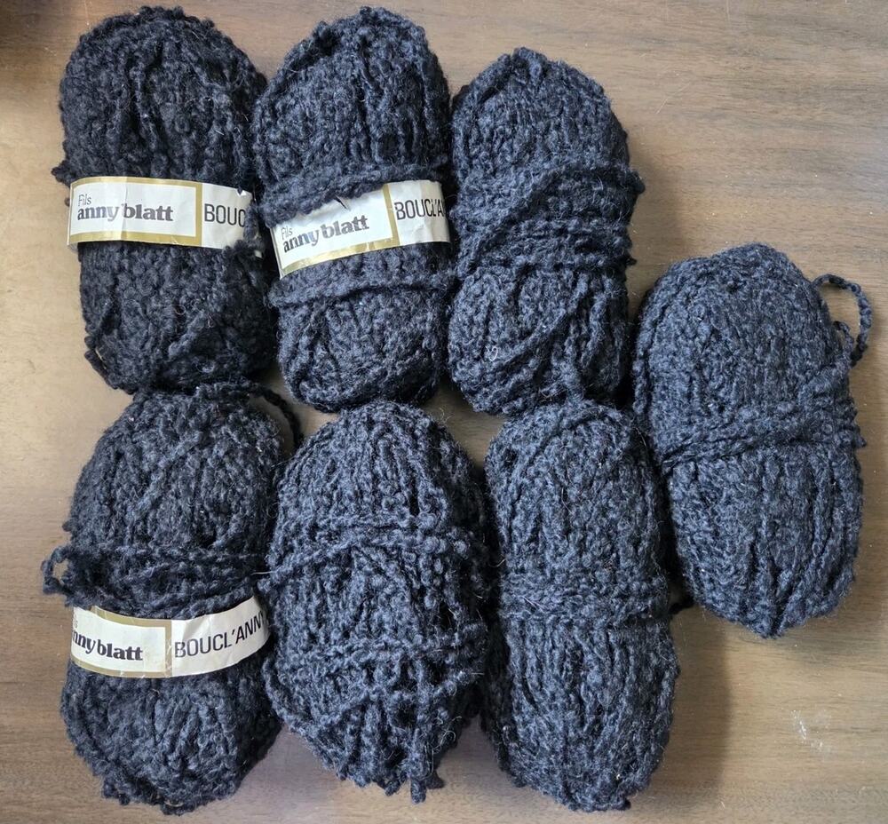 Vtg Fils Anny Blatt Boucl’Anny Black Wool Blend Chunky Novelty Yarn Lot France